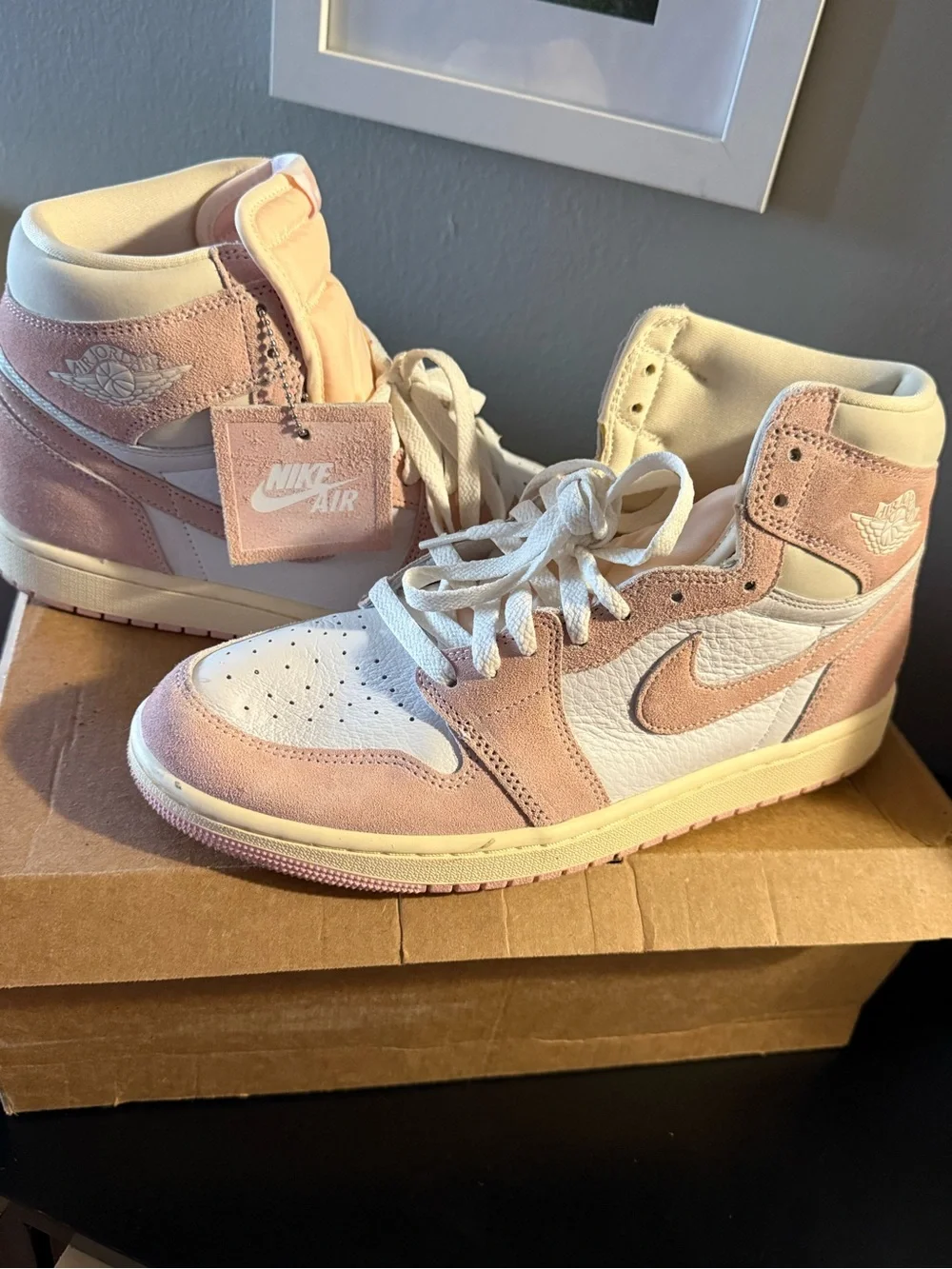 Jordan High Top Sneakers in White and Light Pink